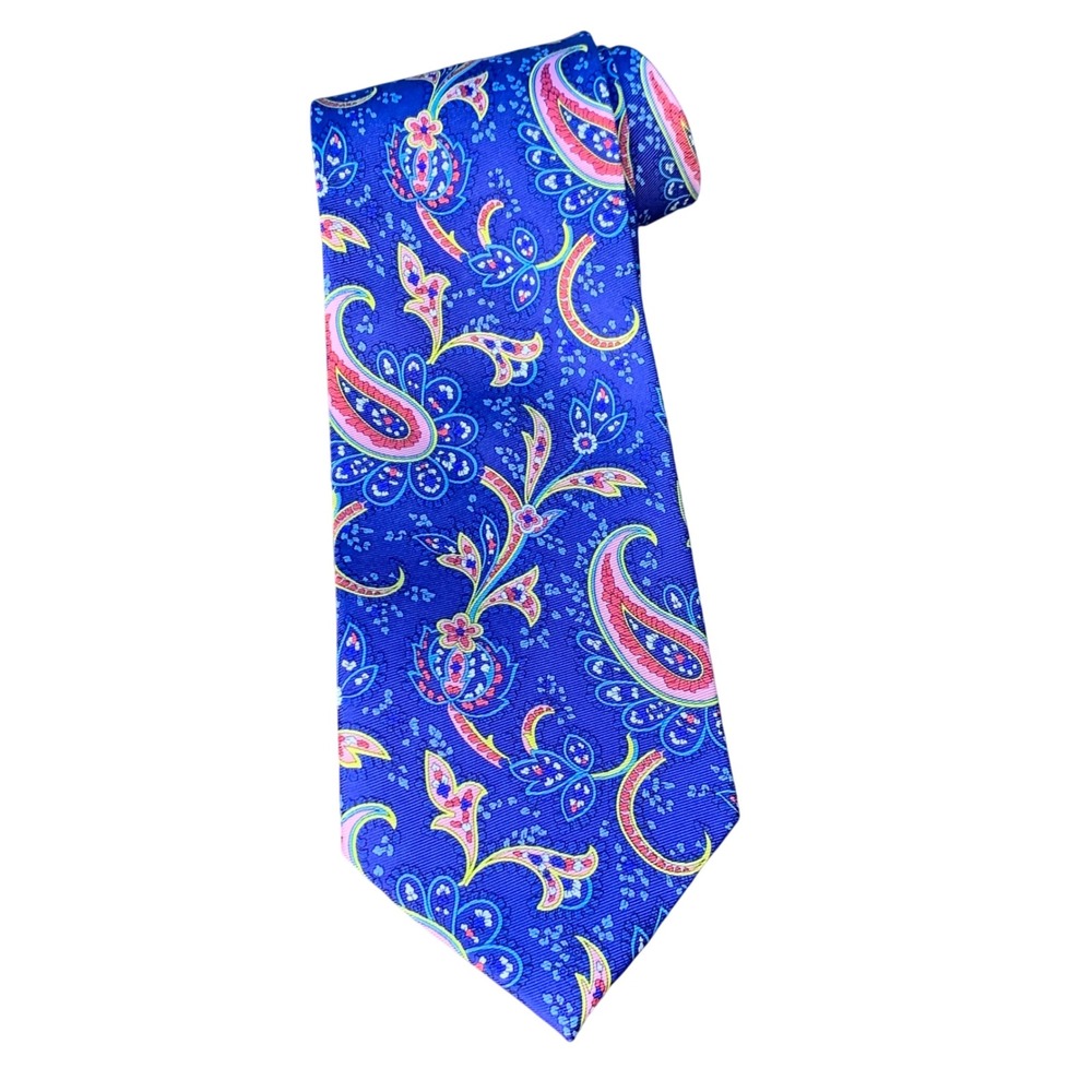 JOS A BANK EXECUTIVE COLLECTION Mens Silk Paisley Tie Blue Pink Yellow Formal